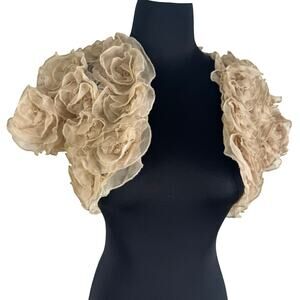 Charlotte Russe Rosette Lace Shrug Bolero – Beige Cream Floral Appliqué – Size S